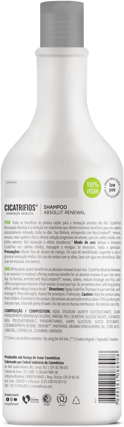 Inoar Cicatrifios Shampoo Reconstrutor Hidratação Profunda e Redução de Volume