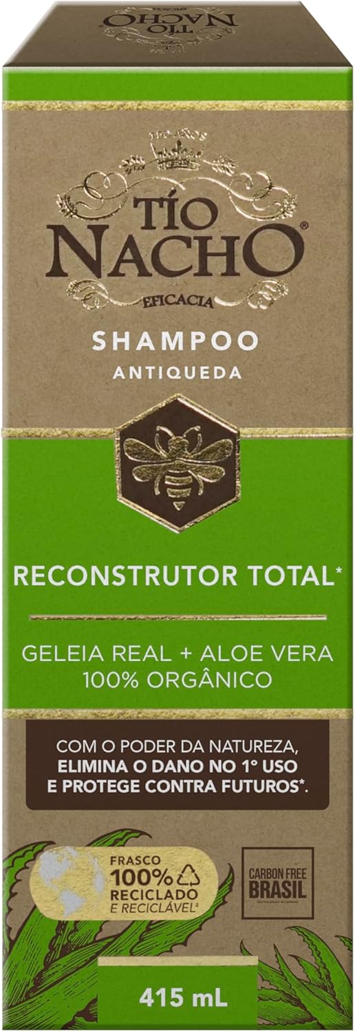 Tio Nacho Reconstrutor Total Shampoo Antiqueda, Elimina Danos No 1º Uso, Protege Contra Futuros, Cabelos Mais Fortes E Resistentes, Hidratação 24H, Crescimento Capilar, Reparador De Pontas 415Ml