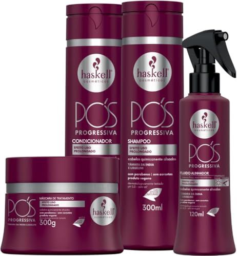 Kit Pós Progressiva 4 itens 300ml Shampoo Condicionador Máscara e Fluido Alinhador
